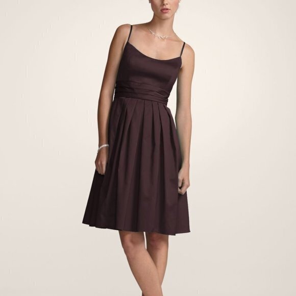 David's Bridal Olive Green Empire Scoop Neck Spaghetti Strap A Line Dress Size 2 - Picture 2 of 7